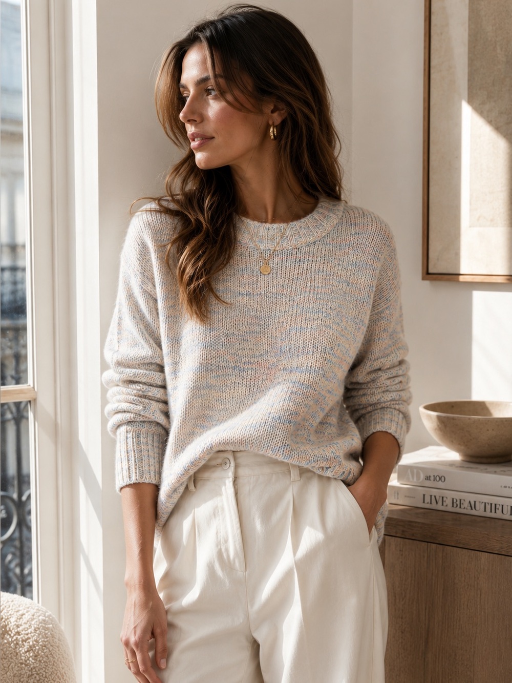 Something Navy Pastel Rainbow Speckled Knit Sweater XXS